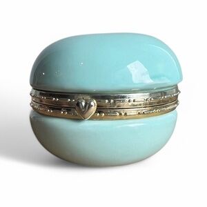 Macaroon Shaped Light Blue Trinket Snap Open Box Preppy Pastel Home Decor